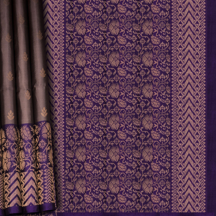 Handwoven Grey with Purple color Soft silk Saree- 3273T015685DSC