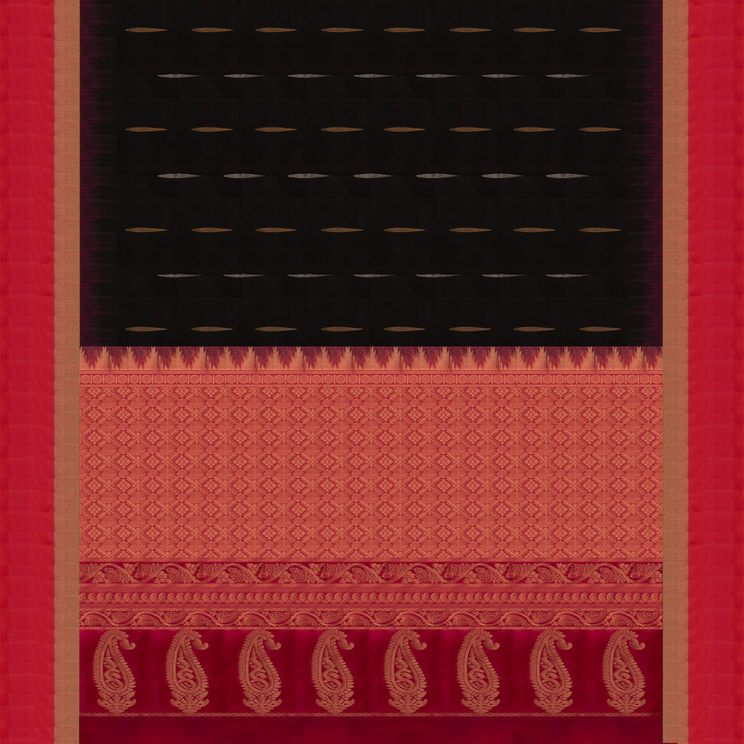 Pallu of Handwoven Black with Pink color Soft silk Saree