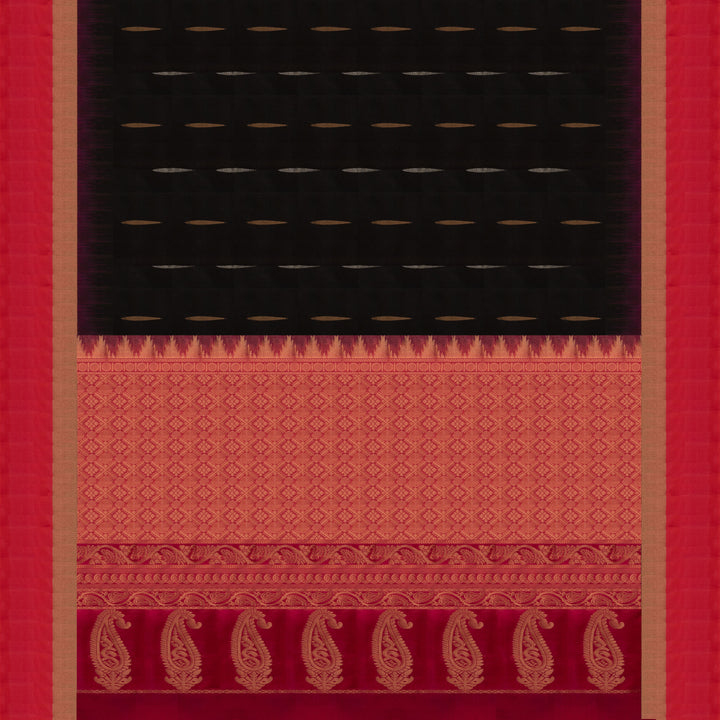 Pallu of Handwoven Black with Pink color Soft silk Saree