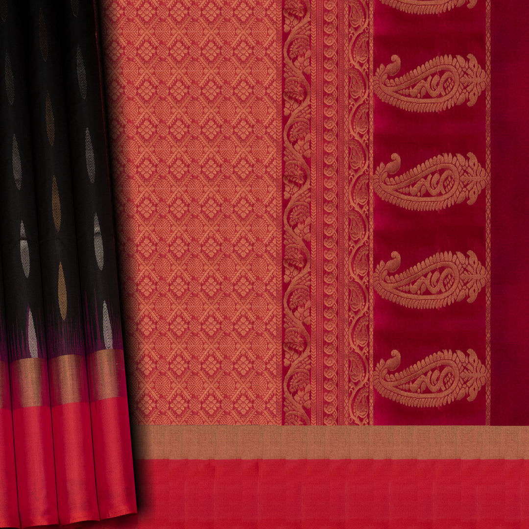 Red saree with gold and black border