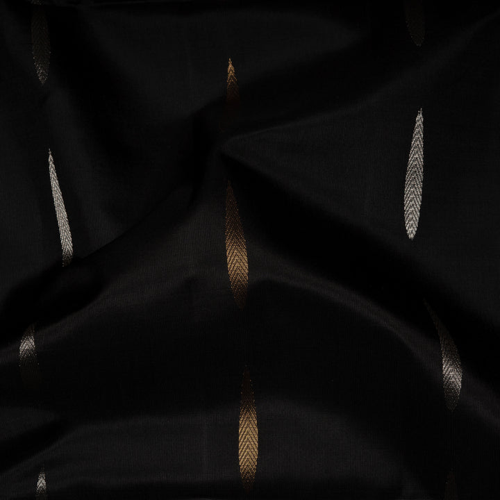 Closeup of Handwoven Black with Pink color Soft silk Saree