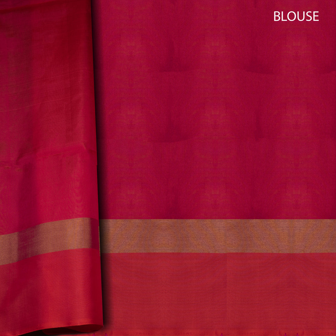 Red fabric with a brown band and 'BLOUSE' text