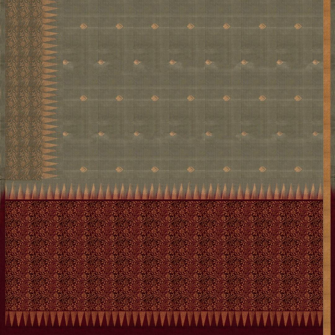 Pallu of Handwoven Grey with Maroon color Soft silk Saree