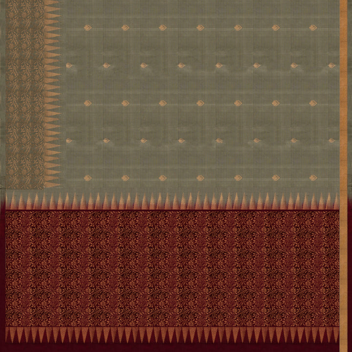 Pallu of Handwoven Grey with Maroon color Soft silk Saree