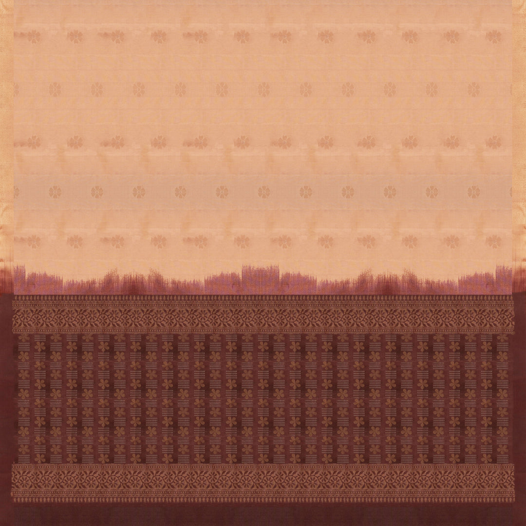 Pallu of Handwoven Peach with Brown color Soft silk Saree