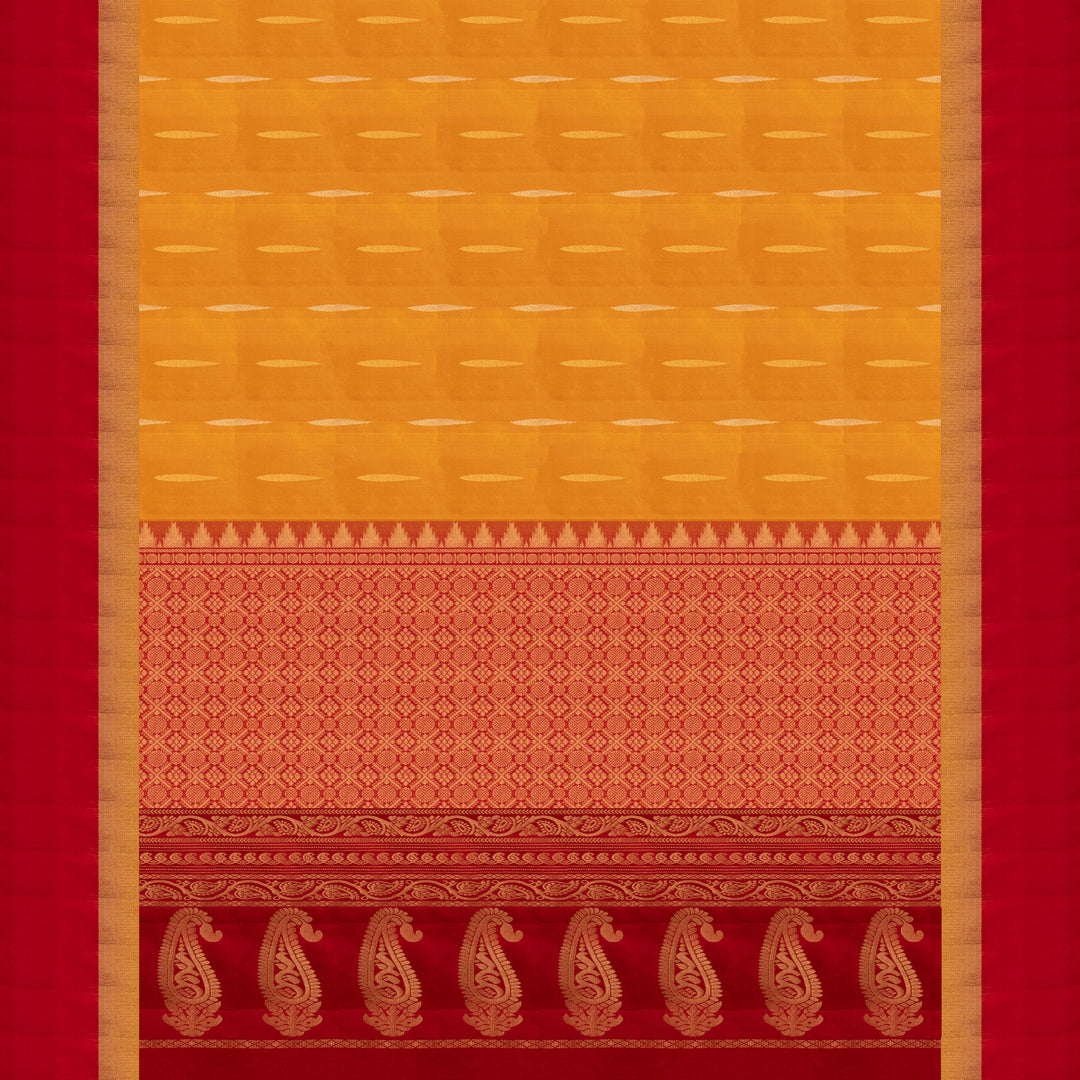 Pallu of Handwoven Yellow with Red color Soft silk Saree