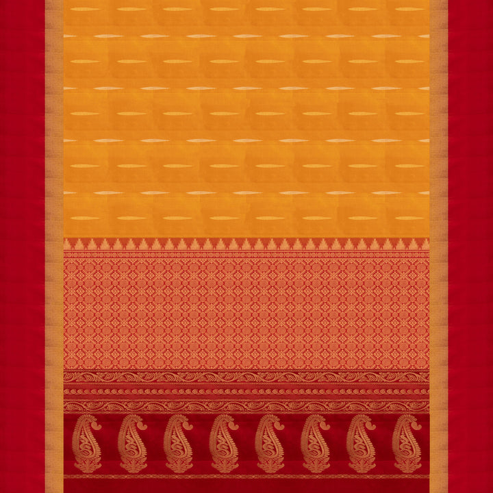 Pallu of Handwoven Yellow with Red color Soft silk Saree