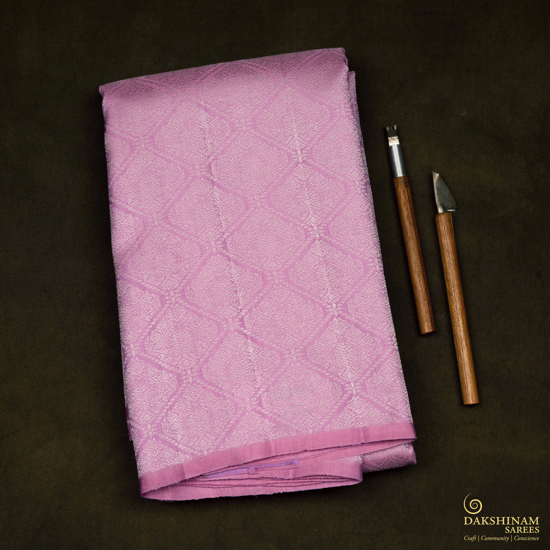 Handwoven Pink with Lavender Kanjivaram Silk Saree - 2538T012447DSC