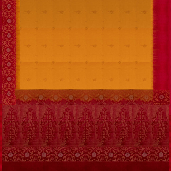 Pallu of Handwoven Yellow with Red color Soft silk Saree