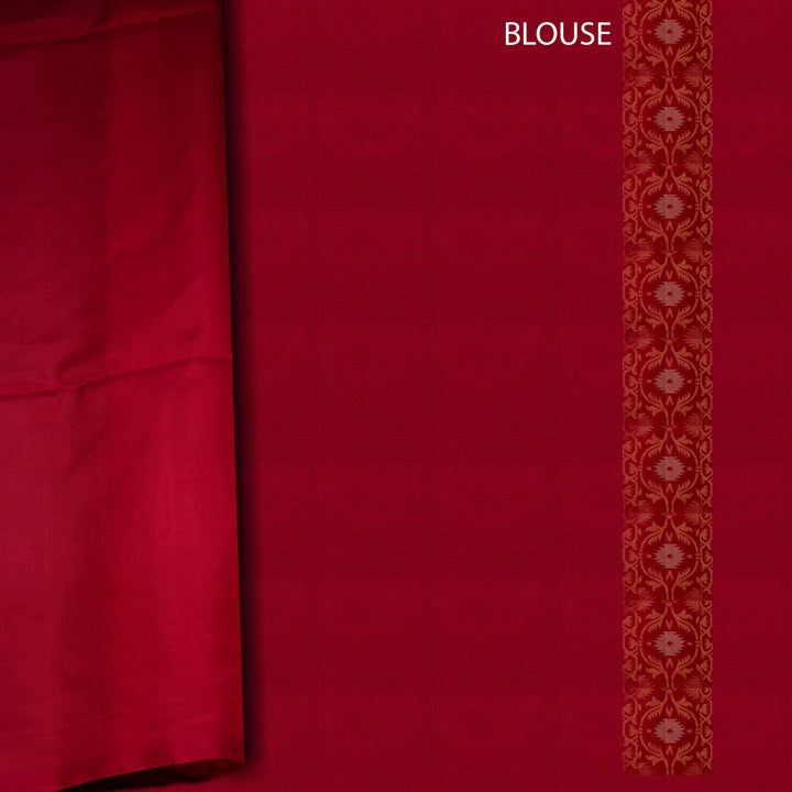 Blouse of Handwoven Yellow with Red color Soft silk Saree