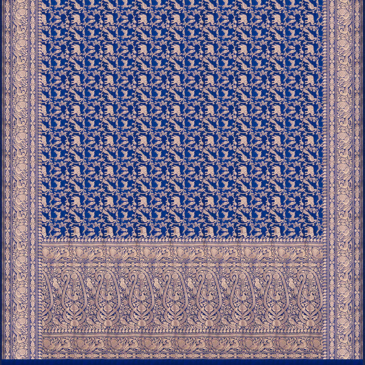 Pallu of Handwoven Royal Blue Banarasi silk Saree