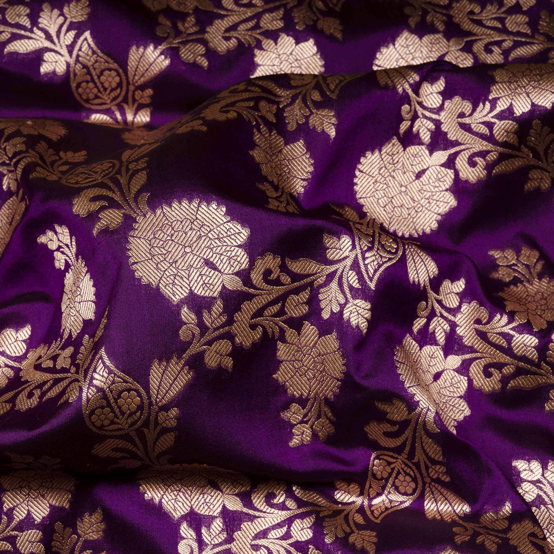 Closeup of Handwoven Purple color Banarasi silk Saree