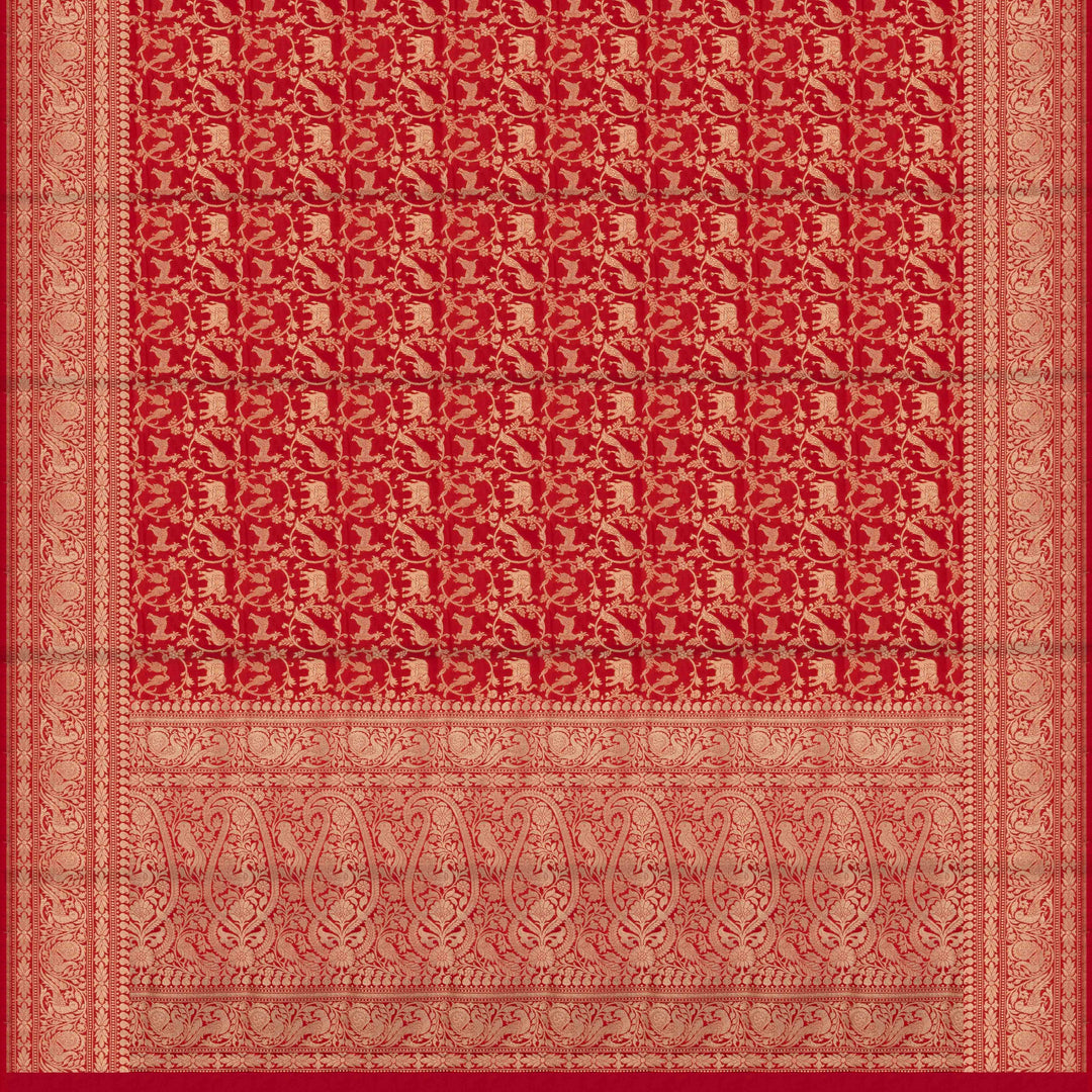 Pallu of Handwoven Red color Banarasi Katan silk Saree