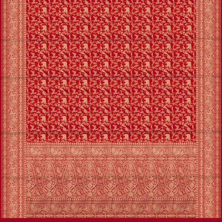 Pallu of Handwoven Red color Banarasi Katan silk Saree