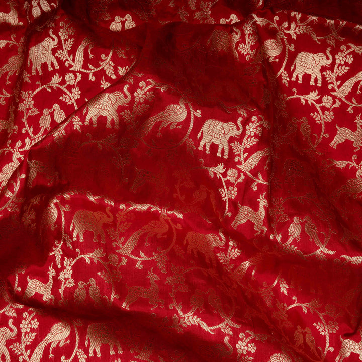 Closeup of Handwoven Red color Banarasi Katan silk Saree