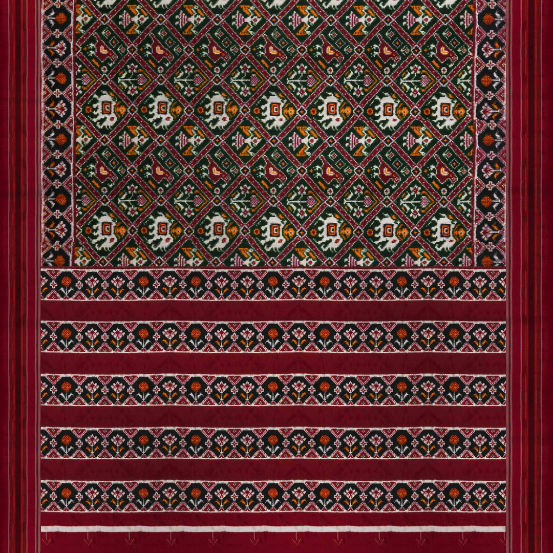 Pallu of Handwoven Multicolor Double Ikat silk Saree