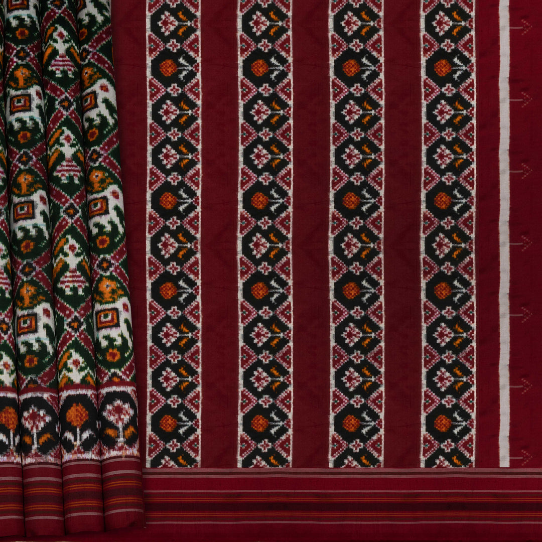 Traditional patterned fabric with vertical stripes on a red background