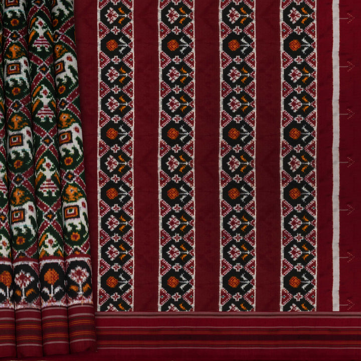 Traditional patterned fabric with vertical stripes on a red background