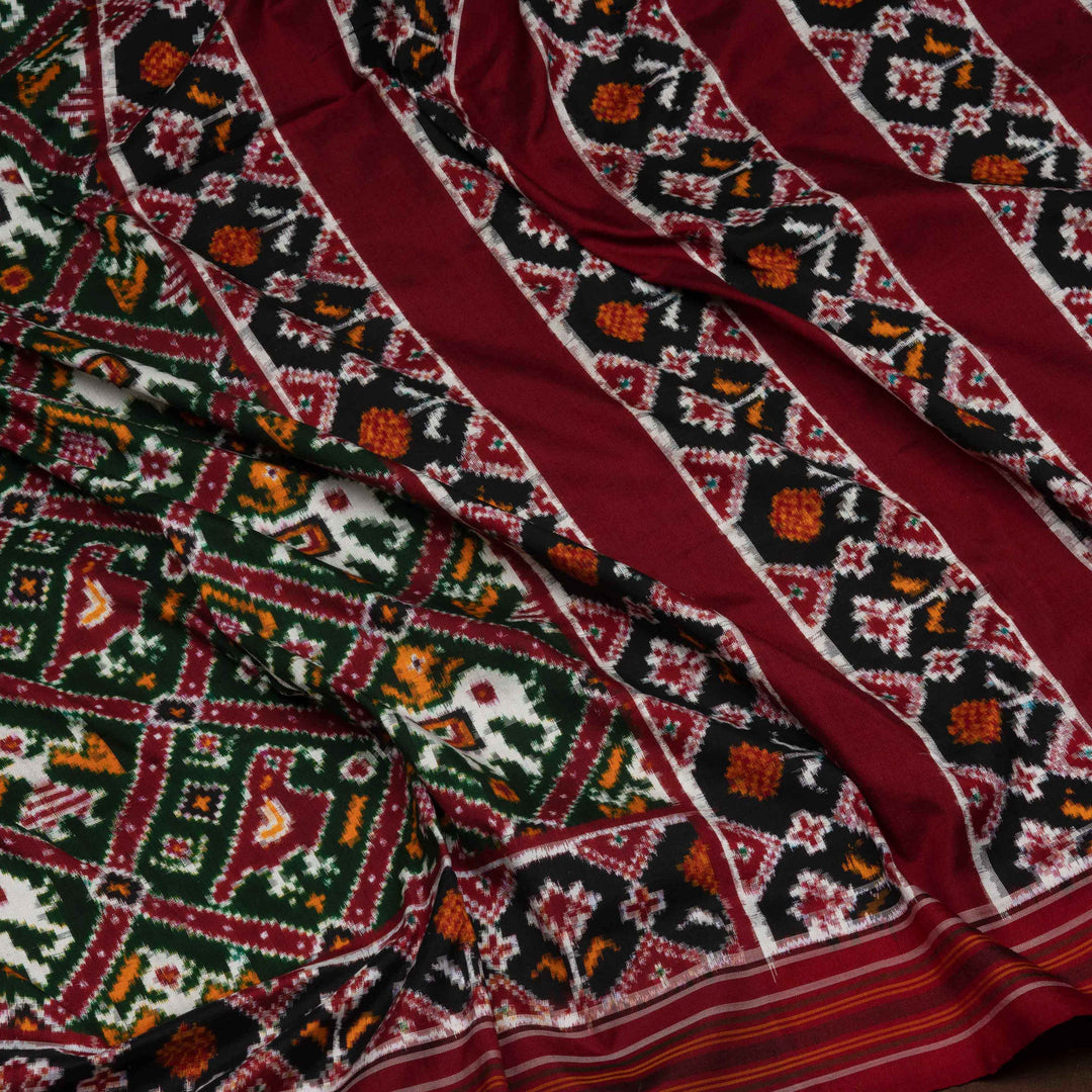 Closeup of Handwoven Multicolor Double Ikat silk Saree