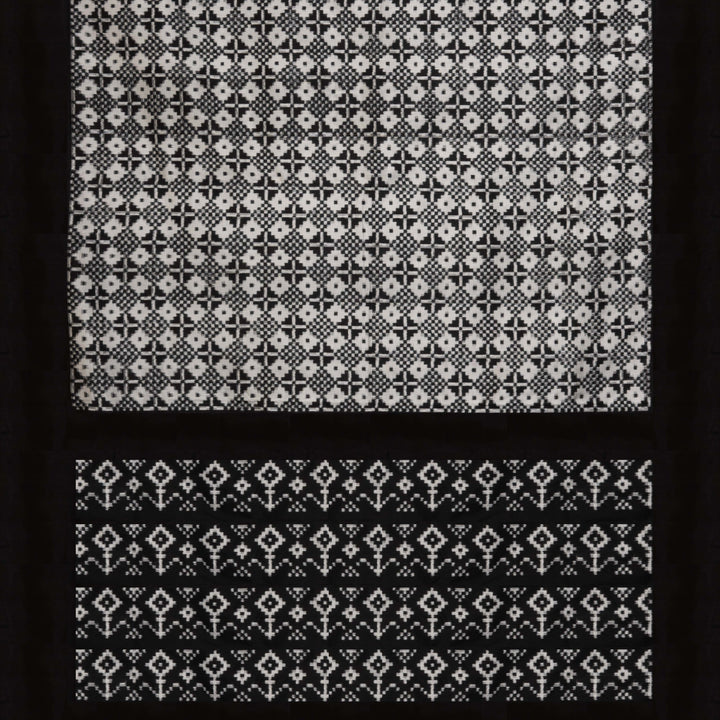 Handwoven Black with white Double Ikat silk Saree