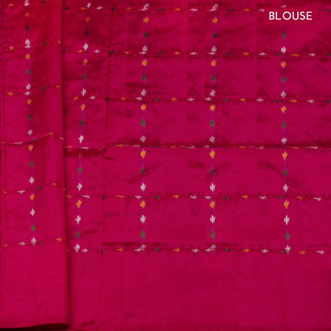 Blouse of Handwoven Navy Blue with Pink Double Ikat silk Saree