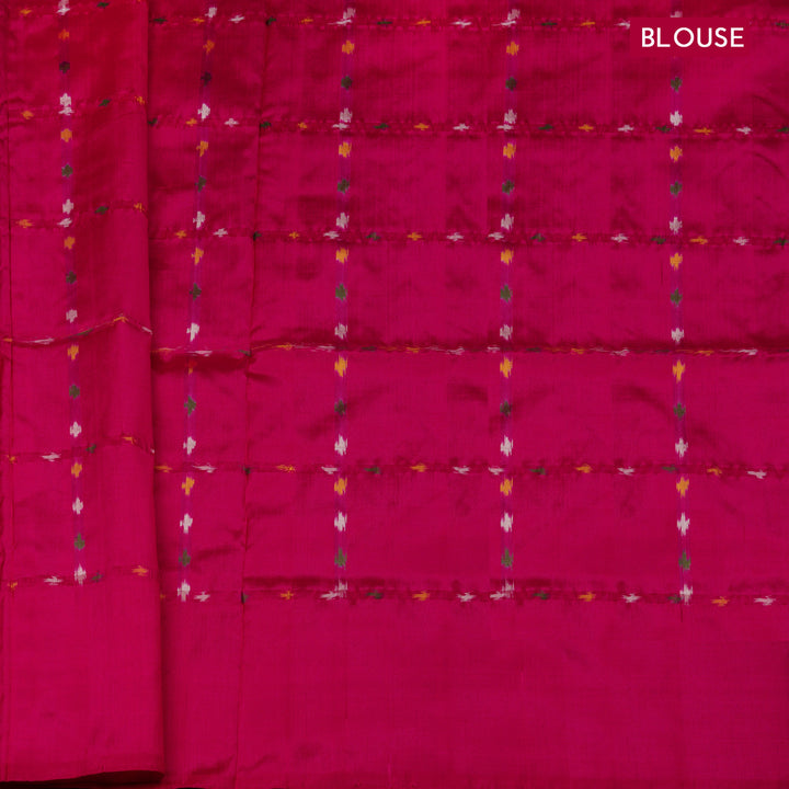 Blouse of Handwoven Navy Blue with Pink Double Ikat silk Saree