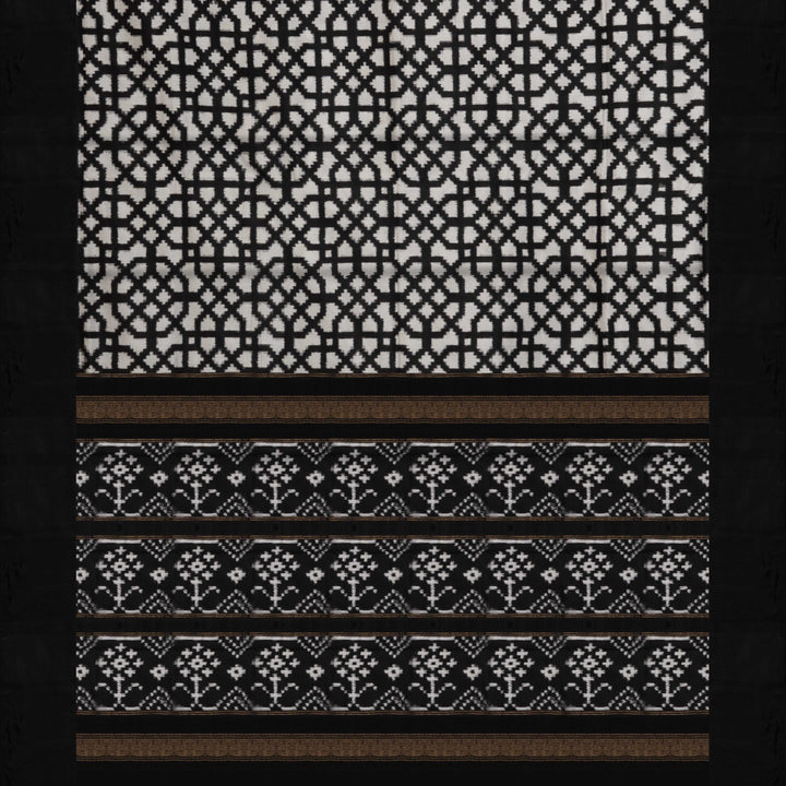 Pallu of Handwoven Black with white Double Ikat silk Saree