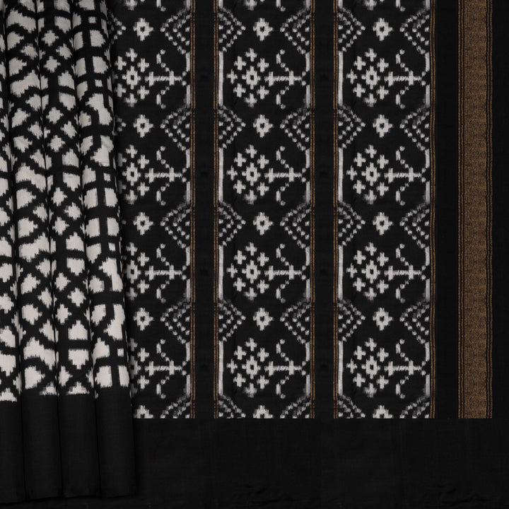 Black and white patterned fabric with brown border