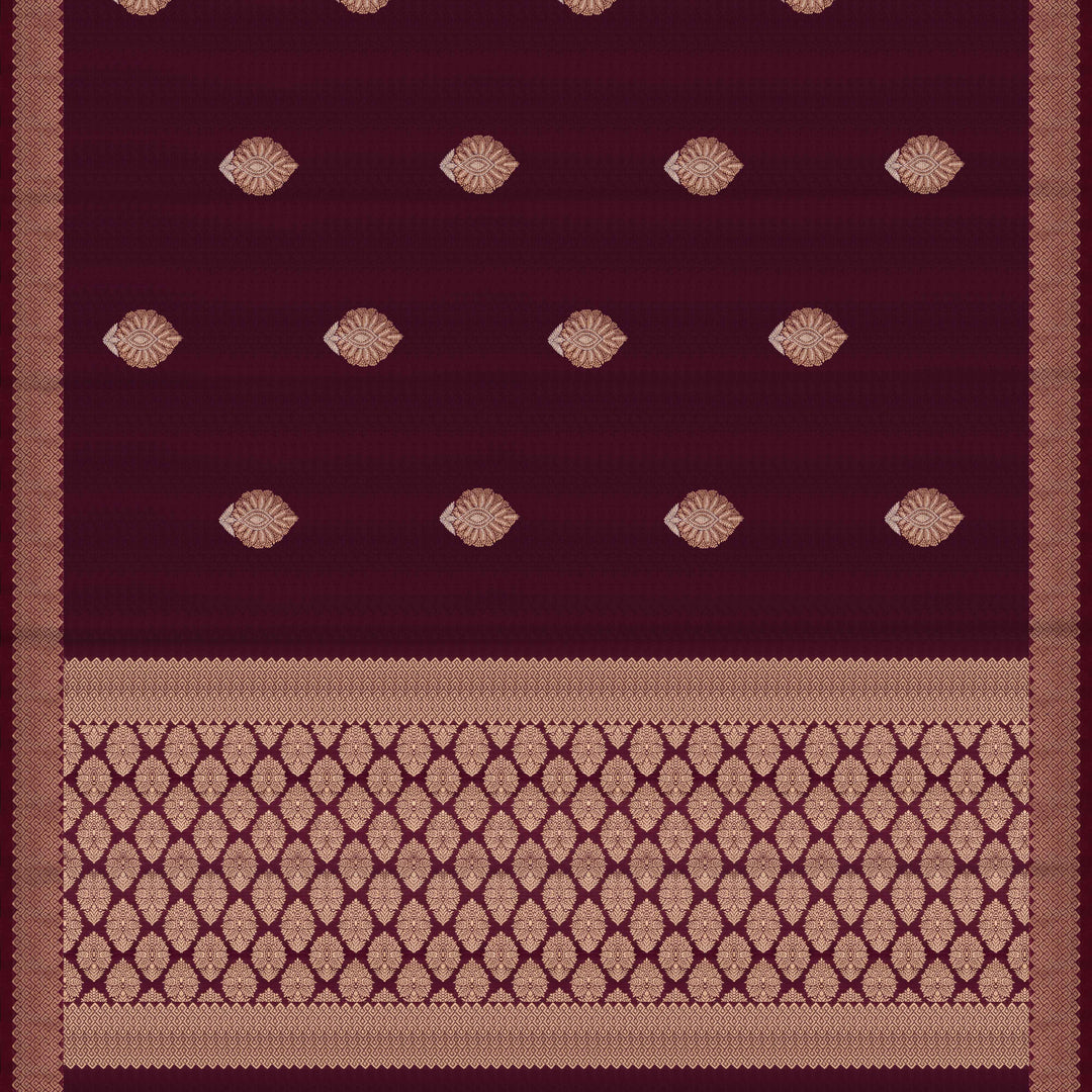 Pallu of Handwoven Wine color Mubarakpur Banarasi silk Saree