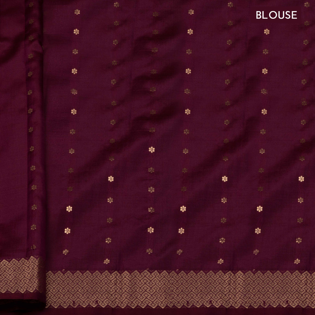 Blouse of Handwoven Wine color Mubarakpur Banarasi silk Saree