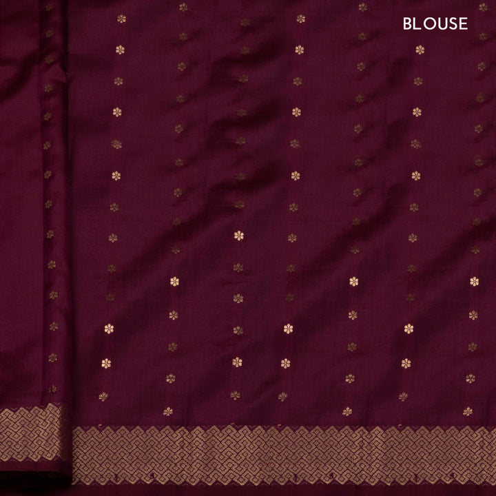 Blouse of Handwoven Wine color Mubarakpur Banarasi silk Saree