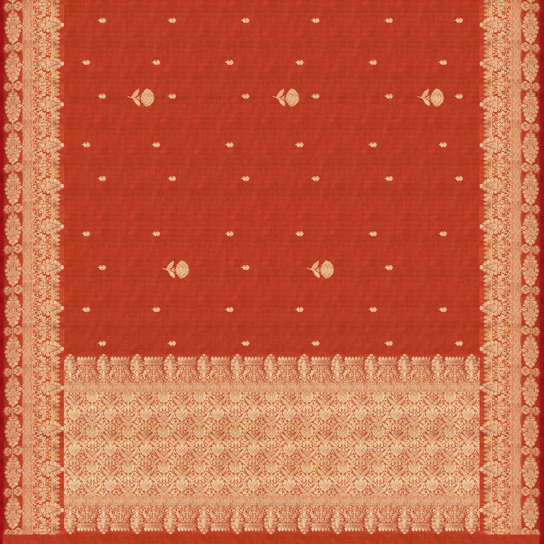 Pallu of Handwoven Orange color Mubarakpur Banarasi silk Saree