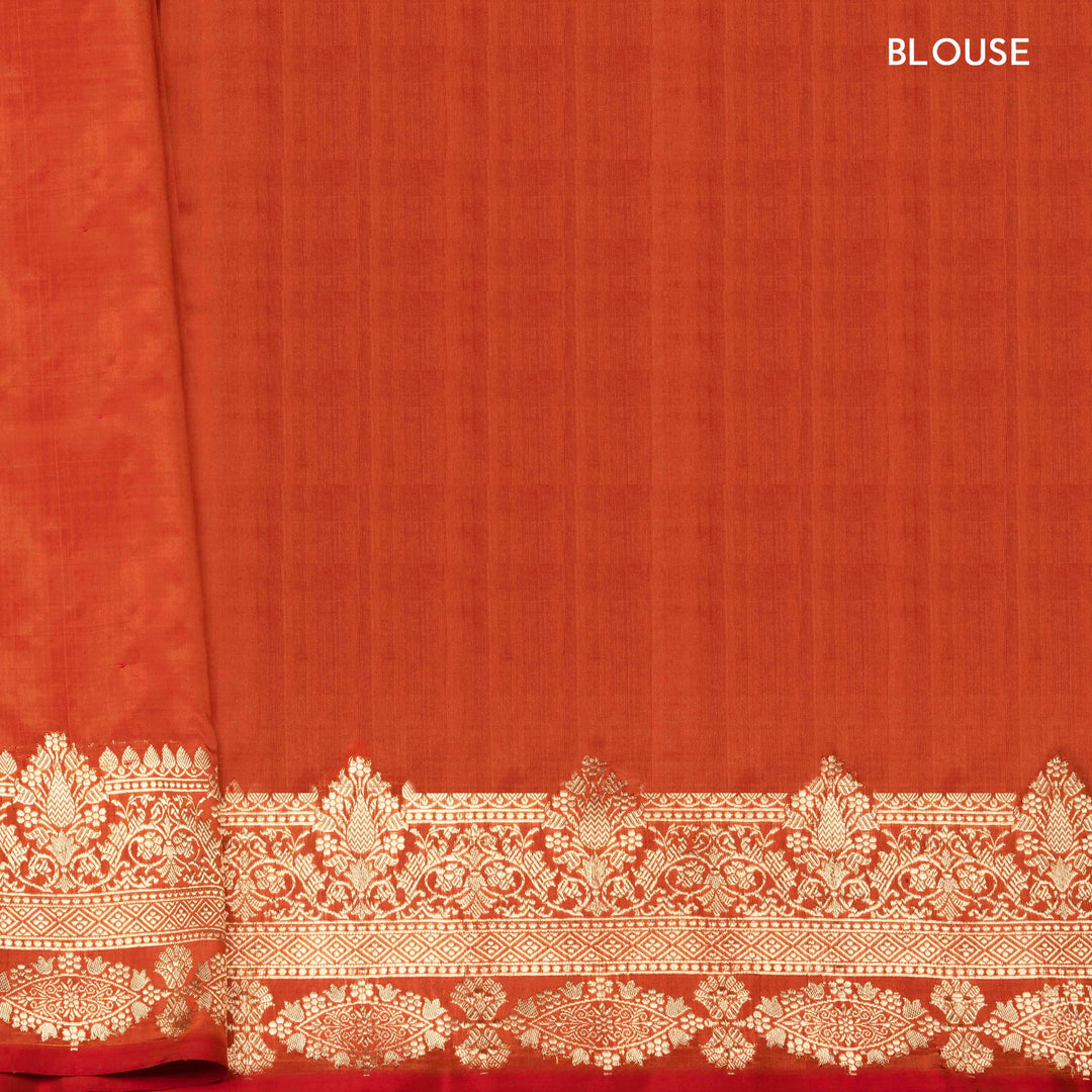 Red blouse fabric with white embroidery at the bottom, labeled 'BLouse'.