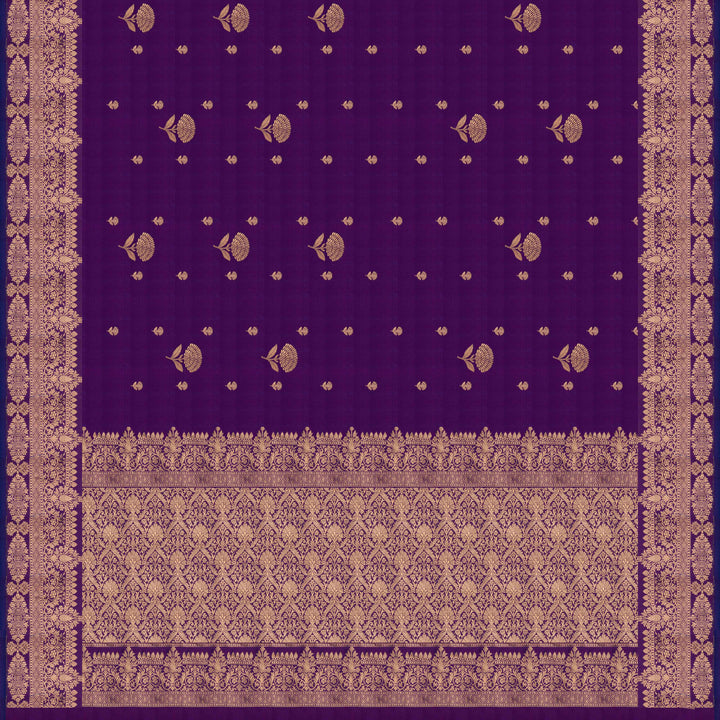 Pallu of Handwoven Purple color Mubarakpur Banarasi silk Saree-