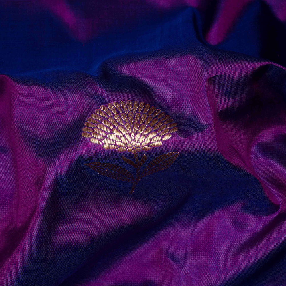 Closeup of Handwoven Purple color Mubarakpur Banarasi silk Saree-