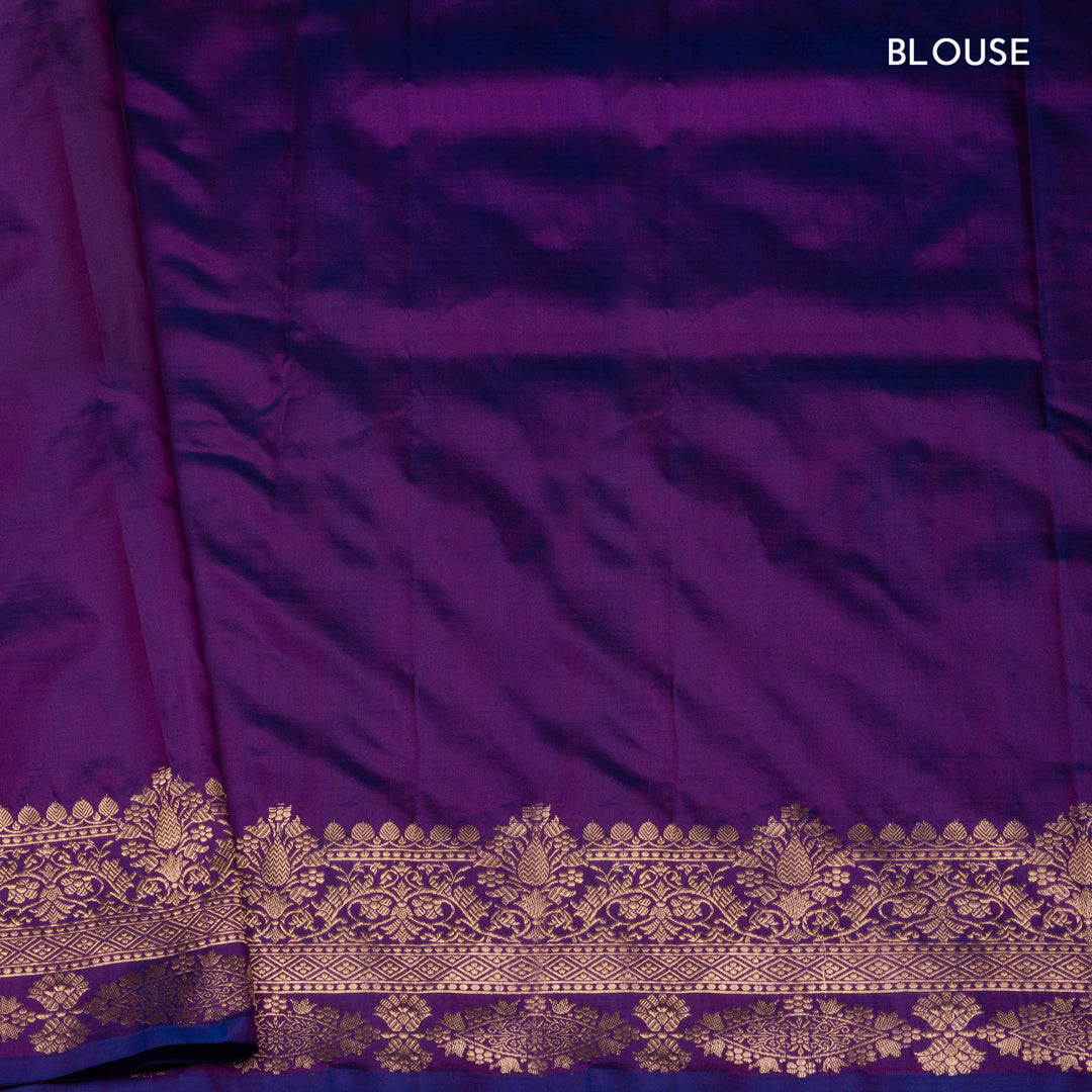Purple fabric with gold embroidery at the bottom, labeled 'BLOUSE'.