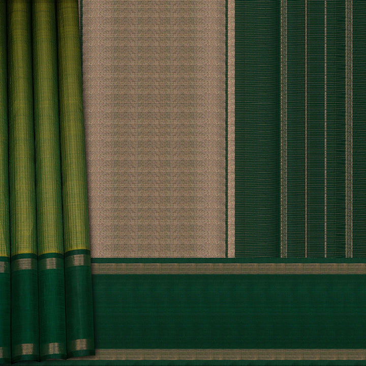 Sari with green and beige pattern