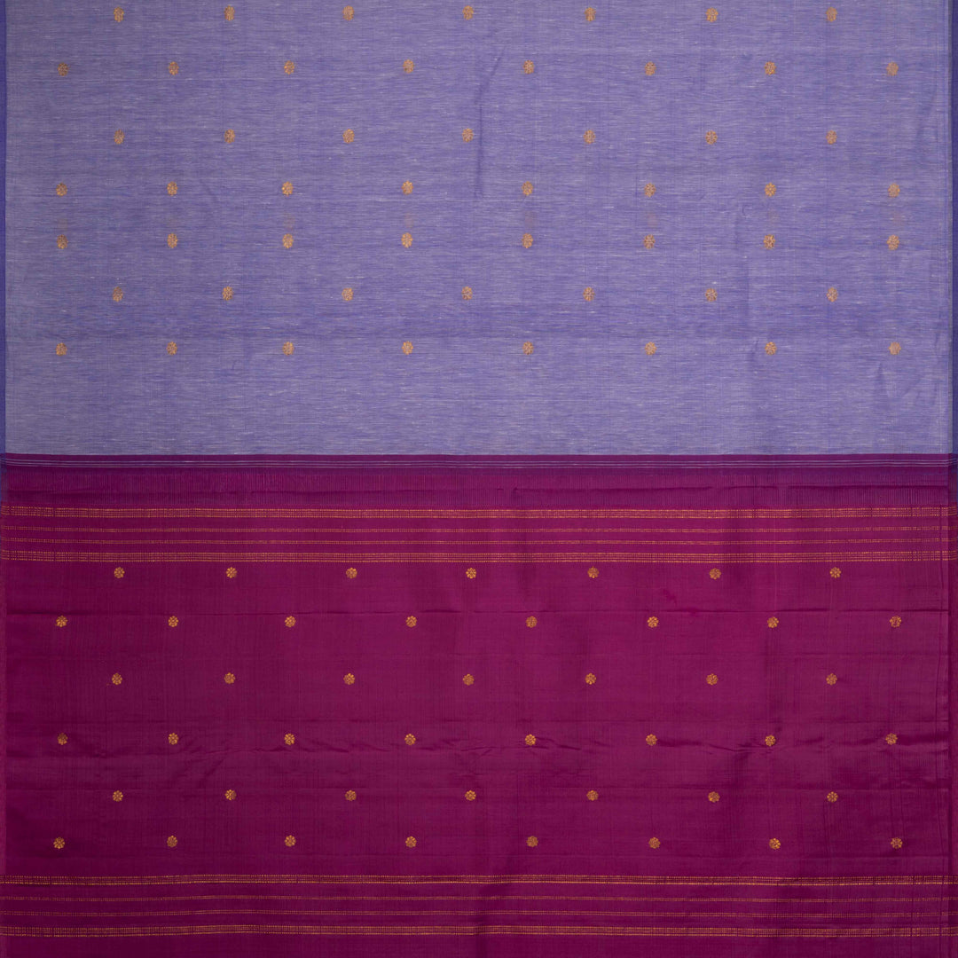 Pallu of Handwoven Lavender with Magenta Linen Kanjivaram silk Saree