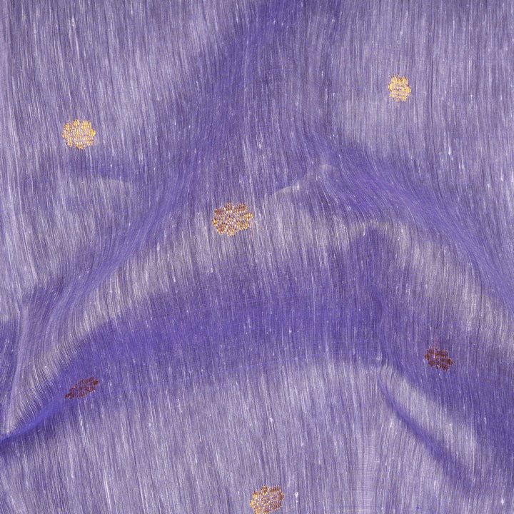 Closeup of Handwoven Lavender with Magenta Linen Kanjivaram silk Saree