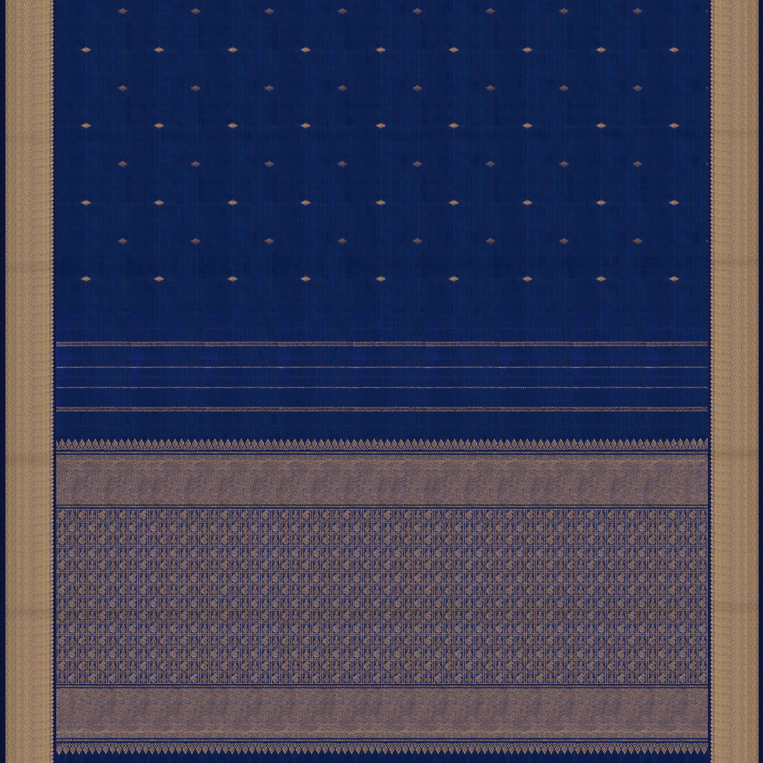 Pallu of Handwoven Monotone Kanjivaram silk Saree in Navy Blue color