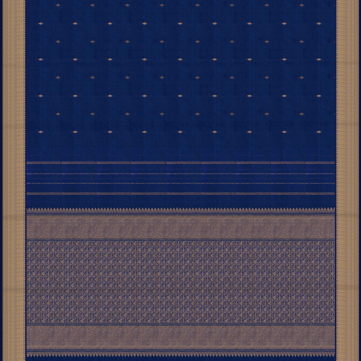 Pallu of Handwoven Monotone Kanjivaram silk Saree in Navy Blue color