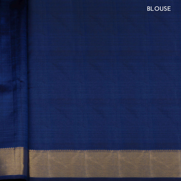Blouse of Handwoven Monotone Kanjivaram silk Saree in Navy Blue color