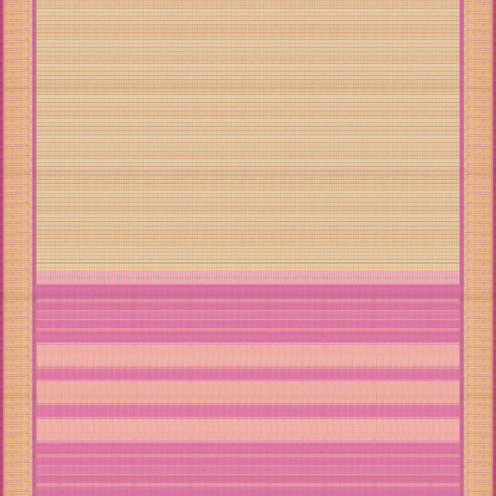 Pallu of Handwoven Checked Kanjivaram silk Saree in Beige and Baby Pink color