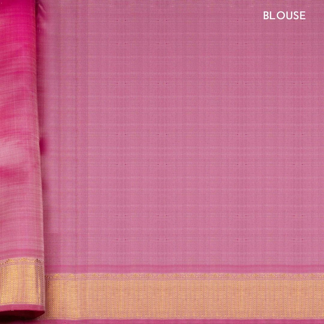 Blouse of Handwoven Checked Kanjivaram silk Saree in Beige and Baby Pink color