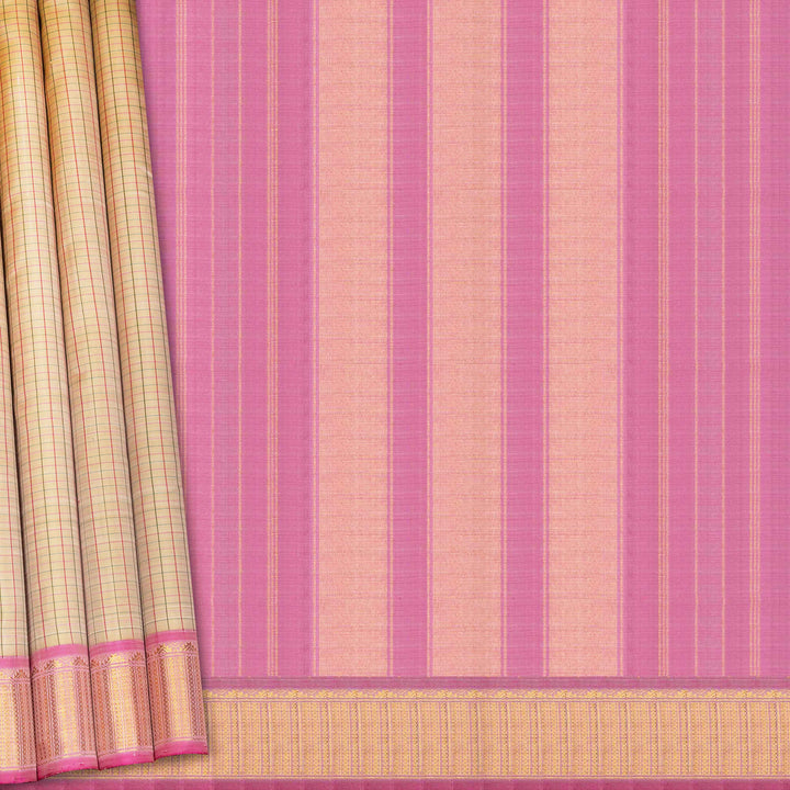 Sari with pink and beige stripes and border