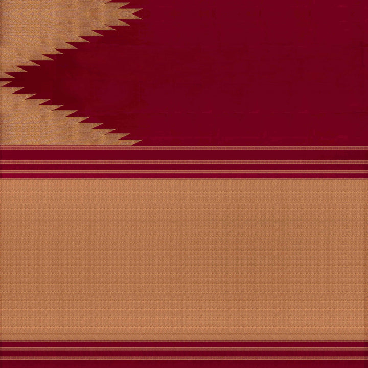 Pallu of Handwoven Temple Kanjivaram silk Saree in Red color