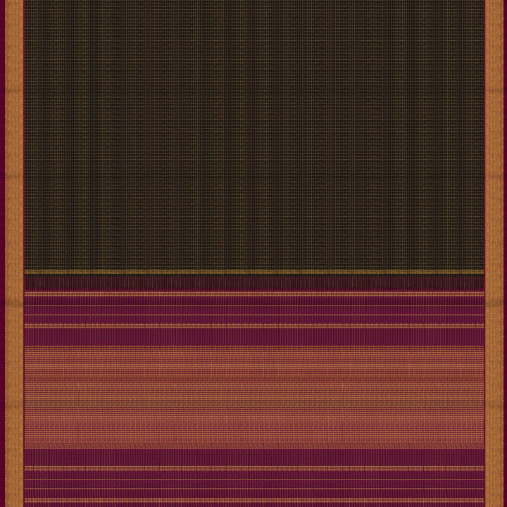 Pallu of Handwoven Checks & Stripes Kanjivaram silk saree in black and magenta color