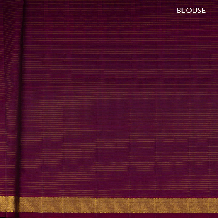 Blouse of Handwoven Checks & Stripes Kanjivaram silk saree in black and magenta color