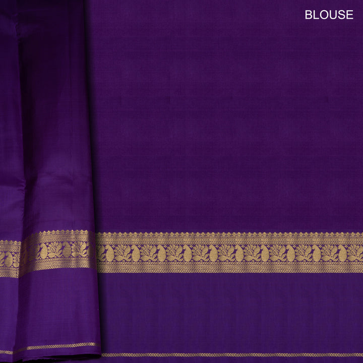 Blouse of Handwoven Checked Korvai Kanjivaram silk saree in Teal Green and Purple color