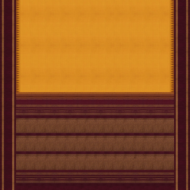 Pallu of Handwoven Korvai Kanjivaram silk saree in Mustard and Maroon color- 3310T015761DSC